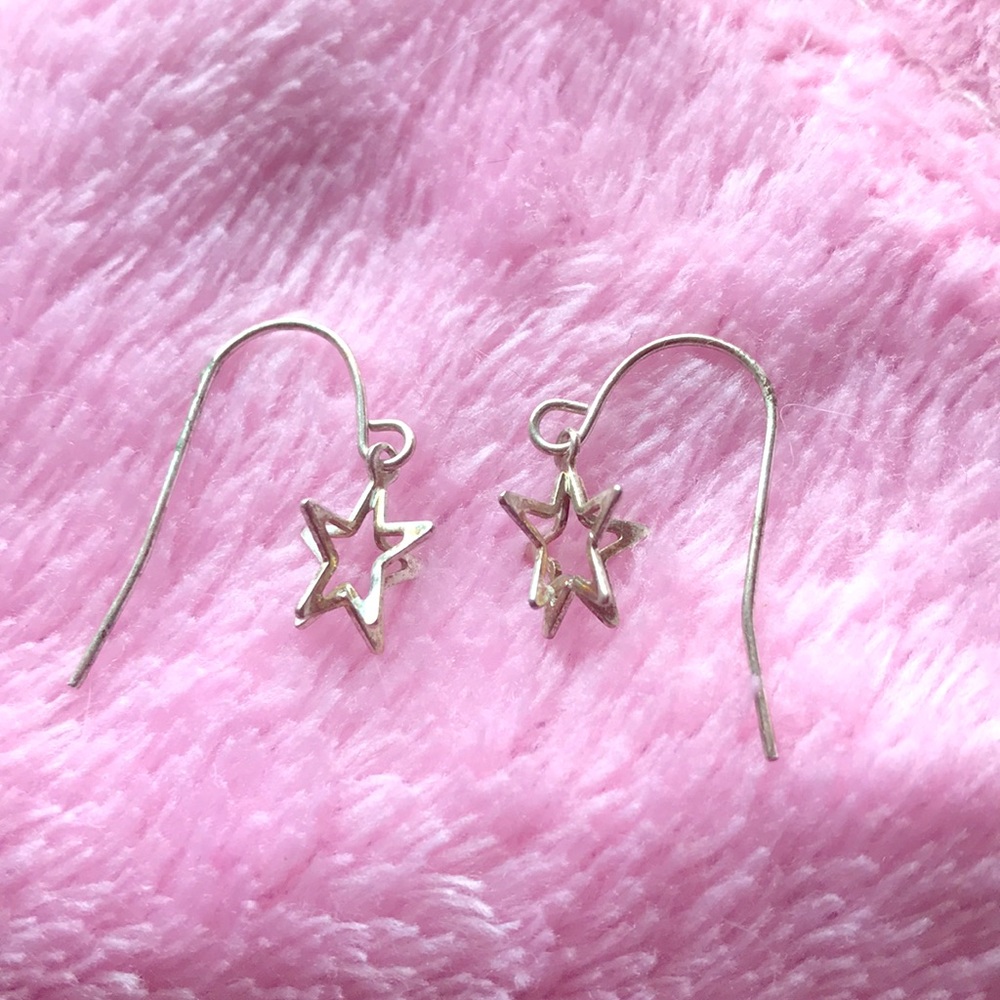 Silver Star Dangling Earrings